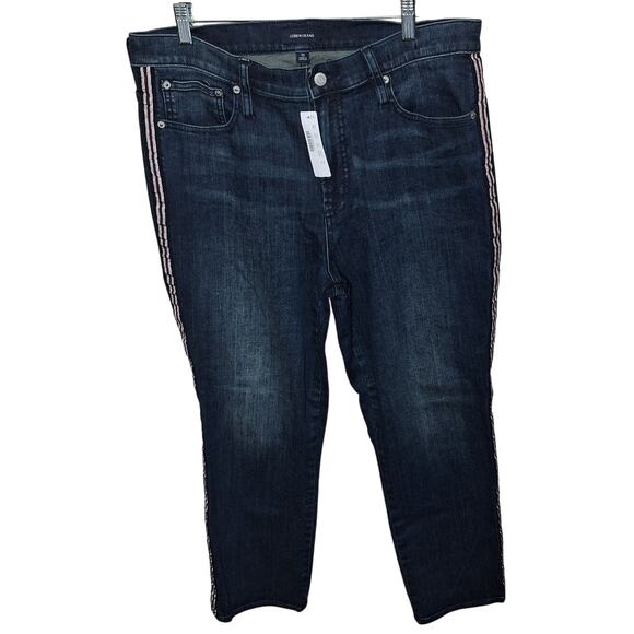 J. Crew Jeans Women 32 Dark Wash Vintage Straight Track Stripe Denim Jeans NEW! - Picture 2 of 9